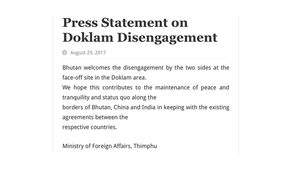 Bhutan’s statement on Doklam disengagement – The Bhutanese